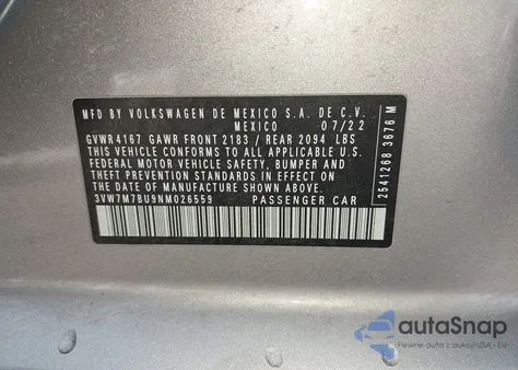 2022 Volkswagen Jetta 1.5T Se из США, поврежденный, VIN 3VW7M7BU9NM026559